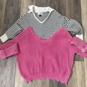 Pink V-Neck Distressed Sweater - Unbranded